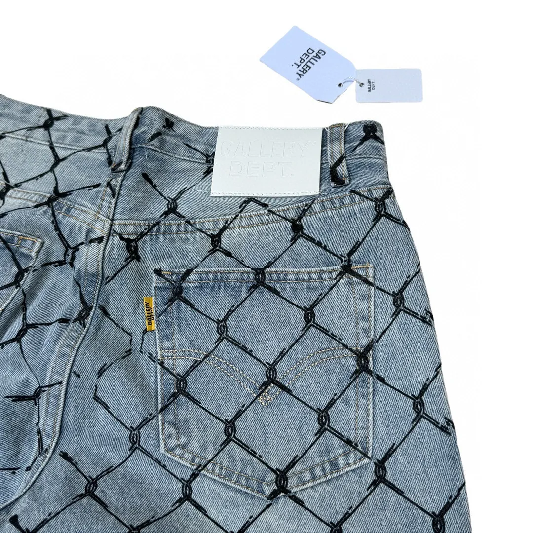 -Size upper body P240#G786 GALLERY DEPT. Steel mesh letter printed slim jeans jeans casual group trendy American slim men's and women's trousers Color: blue Size: S-XXL (corresponding to 28-36)